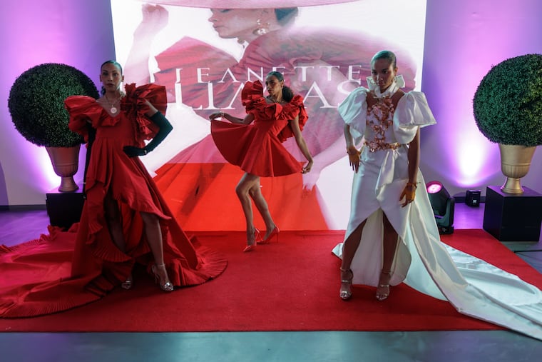 Philly based special occasion designer Jeanette Limas dramatic gowns featured during Philly Fashion Week in Tuesday night's Immersive Show. This is Philly Fashion Week's 21st year.