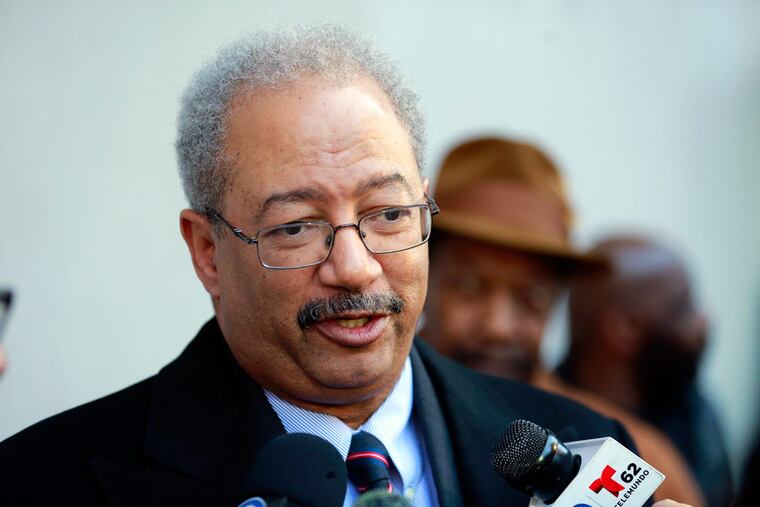 Chaka Fattah speaks outside federal court Feb. 2, 2016.