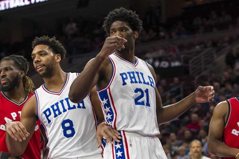 The Sixers are searching for the best way to use centers Jahlil Okafor (left) and Joel Embiid.