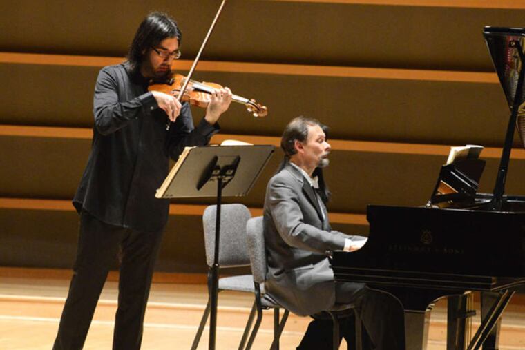 Violinist Leonidas Kavakos is accompanied by Enrico Pace on piano at the Kimmel Center performance.