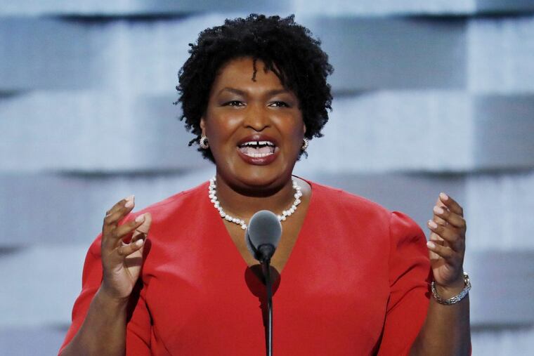 Georgia House Minority Leader Stacey Abrams addresses the Democratic National Convention in Philadelphia in 2016.