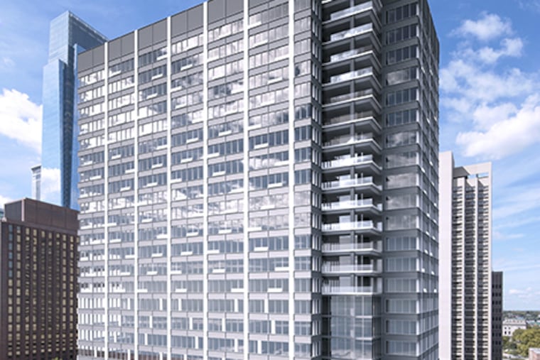 Artist's rendering of former U.S. headquarters of GlaxoSmithKline at 200 N. 16th St after conversion into office and residential tower.