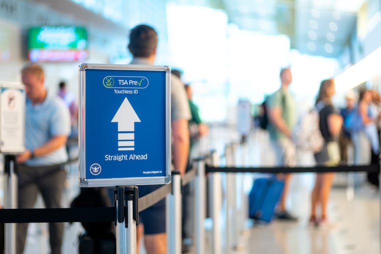 A lane for TSA PreCheck Touchless ID at Reagan National Airport on July 29, 2025.