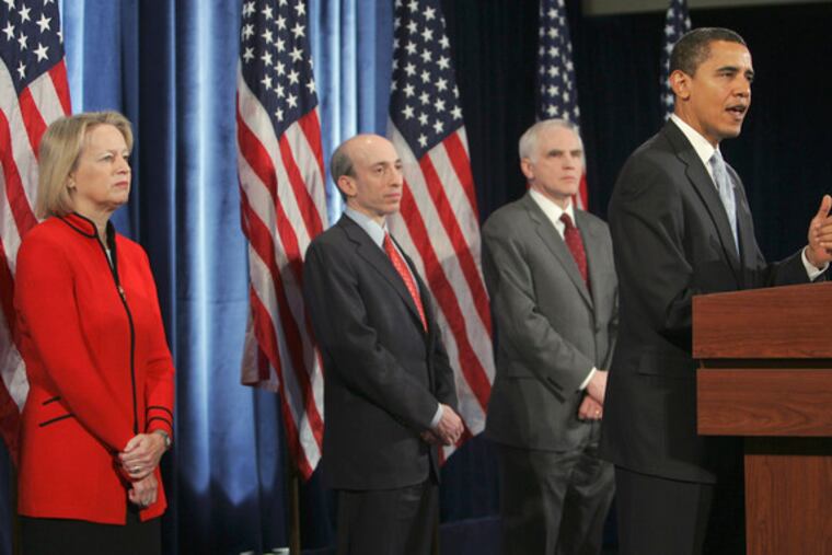 President-elect Barack Obama introduces, from left,Mary Schapiro, Gary Gensler and Daniel Tarullo.
