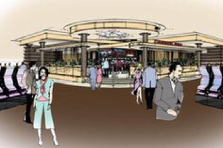 Artist's rendering of a proposed Center Bar at the new $250 million casino at Philadelphia Park. It will be the largest of three high-tech, edgy bars, and will sit in the middle of the casino floor.