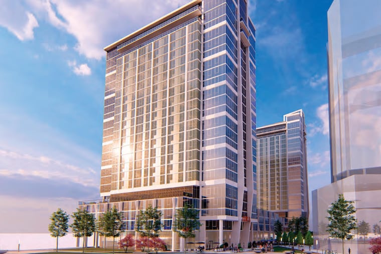 View of first tower proposed as part of the Liberty on the River high-rise complex in South Philadelphia, as seen looking toward the Delaware River.