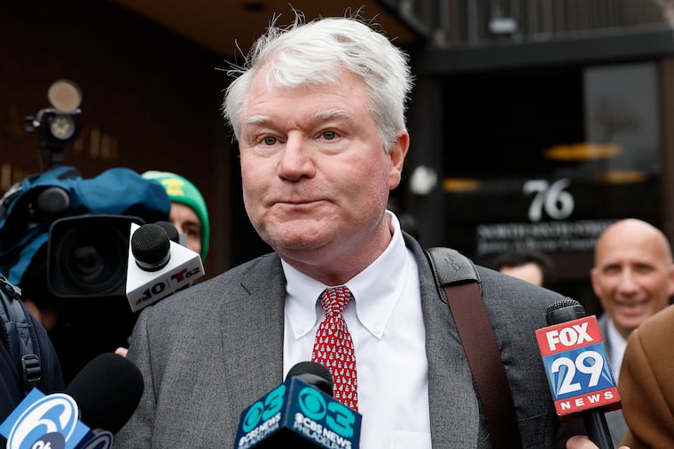 Former Philadelphia union leader John Dougherty talks to the media outside the federal courthouse in Philadelphia on Thursday after he and codefendant Brian Burrows were convicted of using more than $650,000 in union funds for personal use.