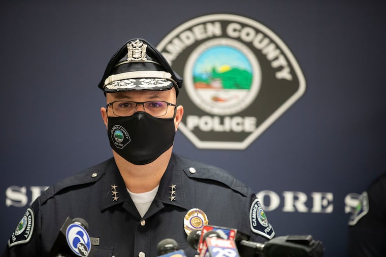 Camden County Police Chief Joseph Wysocki on Monday announces the arrests of four men in the Sept. 15 shooting of a house where two Camden officers live with their newborn baby.