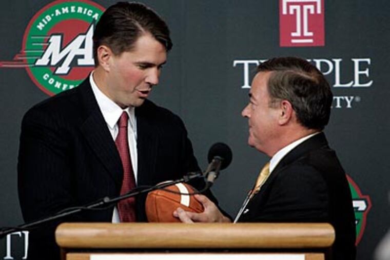 Temple athletic director Bill Bradshaw (right) has launched the search for a new football coach. (Vicki Valerio/Staff file photo)