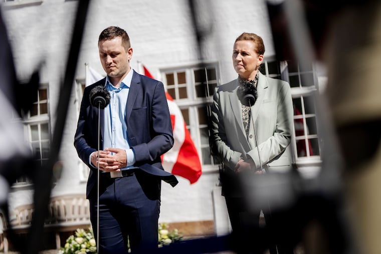 Denmark's Prime Minister Mette Frederiksen (left) and Greenland's Prime Minister Jens-Frederik Nielsen speak last April.