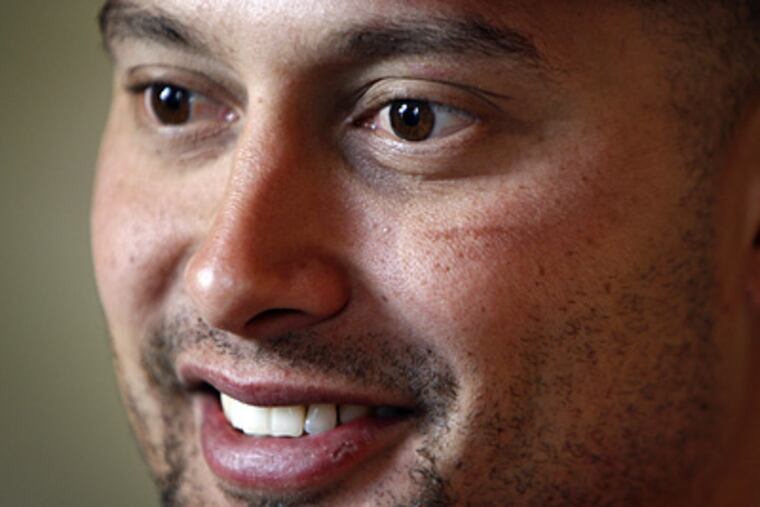 Shane Victorino talks about his attention deficit disorder in the new book "Shane Victorino: The Flyin' Hawaiian." (David Maialetti / Staff Photographer)
