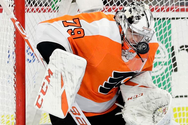 Hit the road, kid: Goalie Carter Hart was just 5-10-1 this season in games away from the Wells Fargo Center, which will not be hosting Flyers games anytime soon thanks to the coronavirus pandemic.