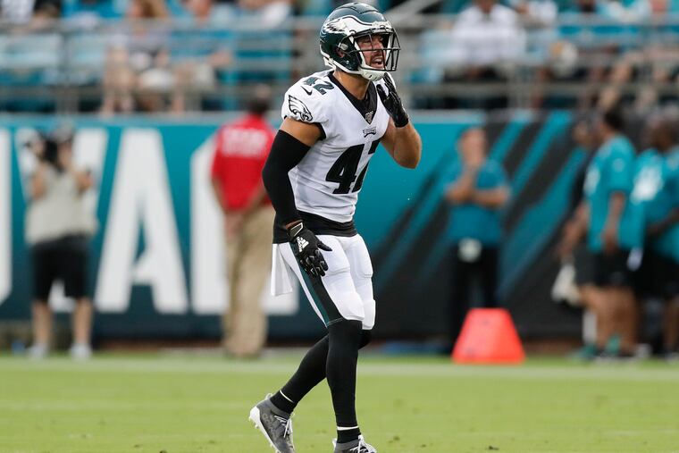 Eagles strong safety Andrew Sendejo on the field against the Jacksonville Jaguars in a preseason game.