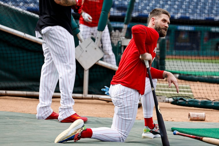 First baseman Bryce Harper works out with the Phillies at Citizens Bank Park on Tuesday.