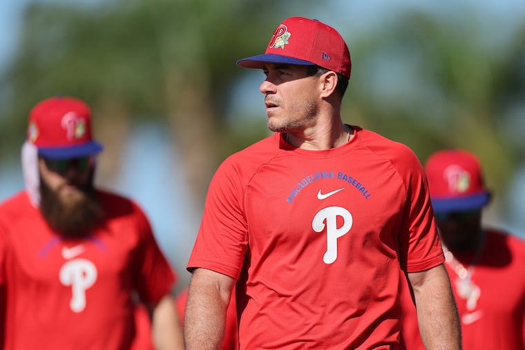 Catcher J.T. Realmuto is back with the Phillies for an eighth season after signing a three-year, $45 million contract in January.
