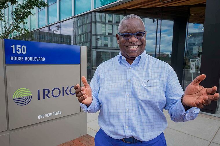Pharmaceutical executive Osagie Imasogie outside the offices of Iroko Pharmaceuticals, in the Navy Yard complex, where he shared his philosophy on judging people and business interests.