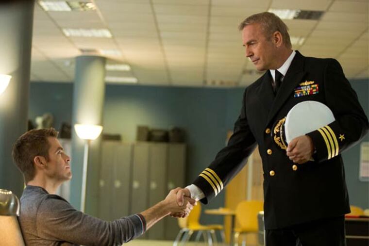 Chris Pine (left) and Kevin Costner in 'Jack Ryan: Shadow Recruit.' Costner is Pine's CIA father figure in the action thriller.