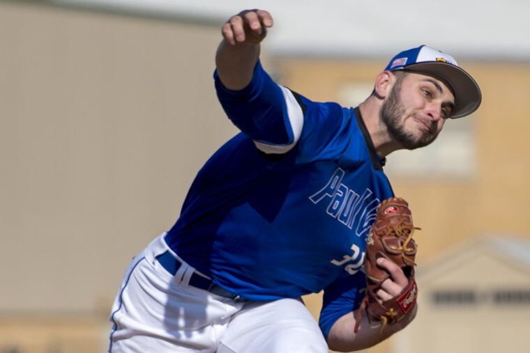Paul VI starter Will Gambino throwing against Audubon in April.
