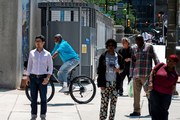 Philadelphia’s new public restroom — the Phlush — on Tuesday, its first day of operation, at 15th and Arch Streets.