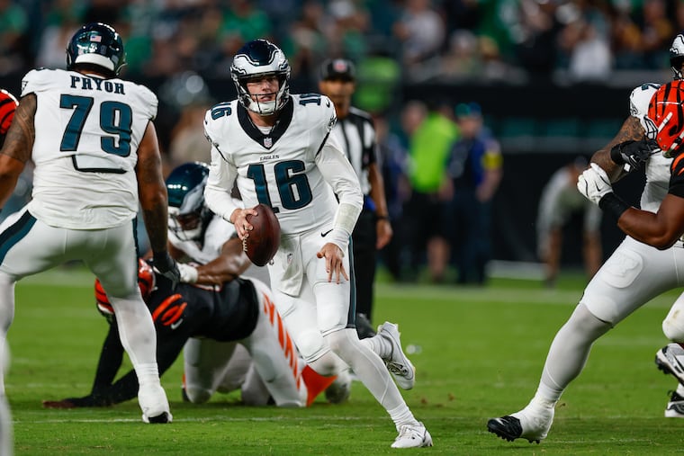 Eagles quarterback Tanner McKee completed 20 of 25 passes in Thursday night's preseason game.