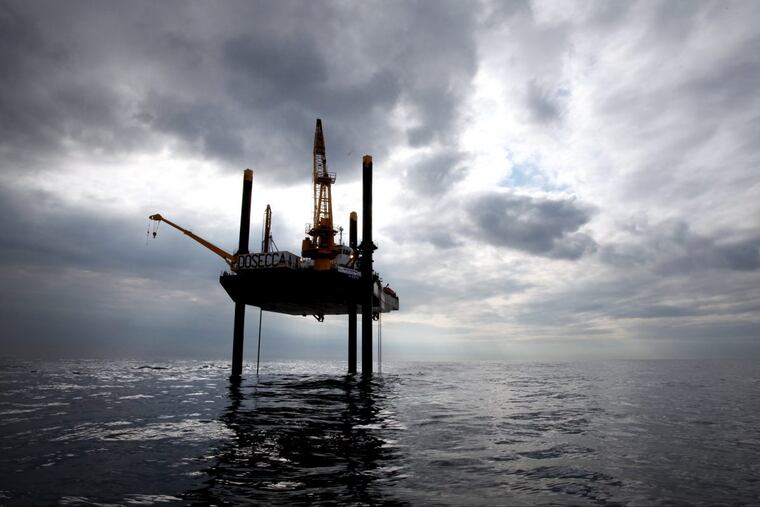 A drilling platform sits 40 miles off the coast of New Jersey to drill for soil core samples more than 400 meters deep in a scientific study of climate change more than 30 million years ago.