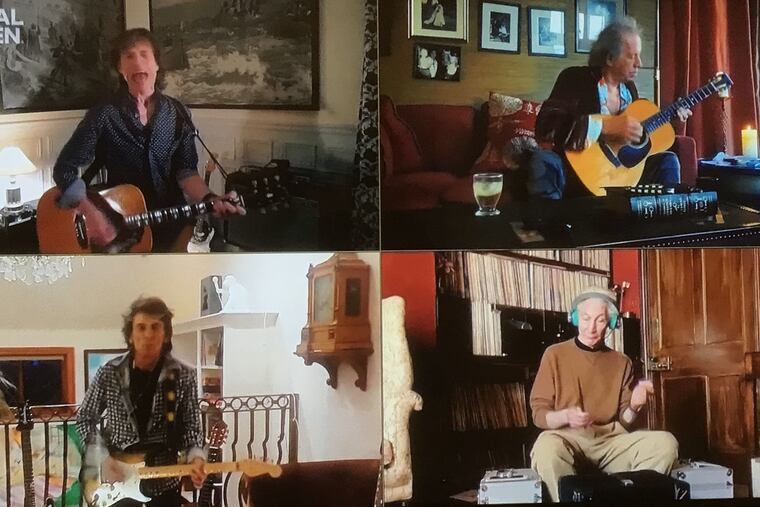 The Rolling Stones in a screenshot from Saturday night's 'One World: Together at Home' coronavirus awareness concert, which was organized by Lady Gaga with the World Heath Organization and the anti-poverty group Global Citizen.