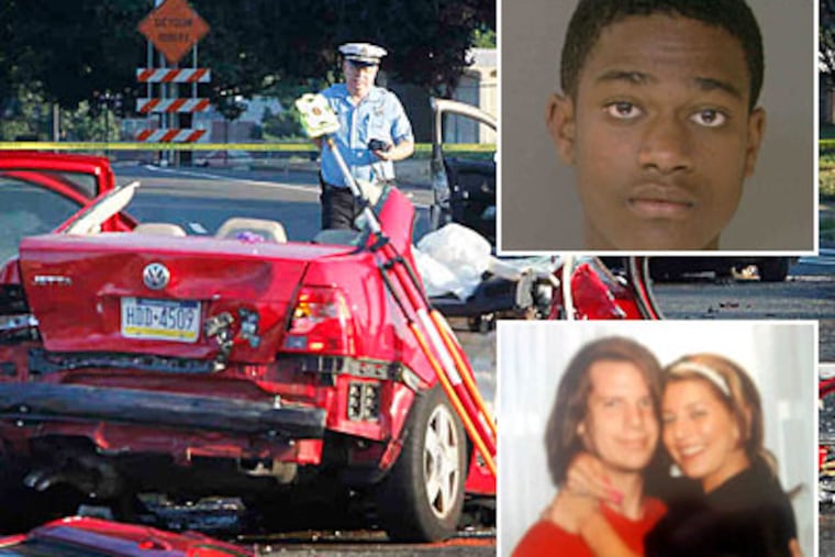 Winston Charleston (top) has been charged with murder in the crash that killed Daniel Fouracre and injured his girlfriend Jessica Feldman on Thursday. (Alejandro A. Alvarez / Staff Photographer)