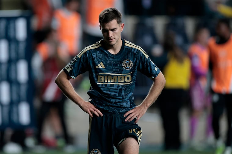 Midfielder Milan Iloski reacts after the Union lost the Concacaf Champions Cup round of 16 match against Club América at Subaru Park on Tuesday.