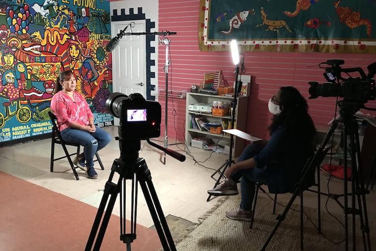 Alma Romero (left) and Gabriela Watson-Burkett (right) on set recording the "Las Recetas de Alma" documentary by filmmaker Watson-Burkett to be screened during the Philadelphia Latino Film Festival May 30 - June 1.