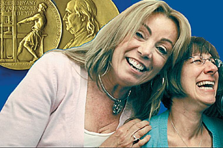 Philadelphia Daily News Reporters Barbara Laker (left) and Wendy Ruderman won the Pulitzer Prize for investigative reporting. (Sarah J. Glover / Staff Photographer)