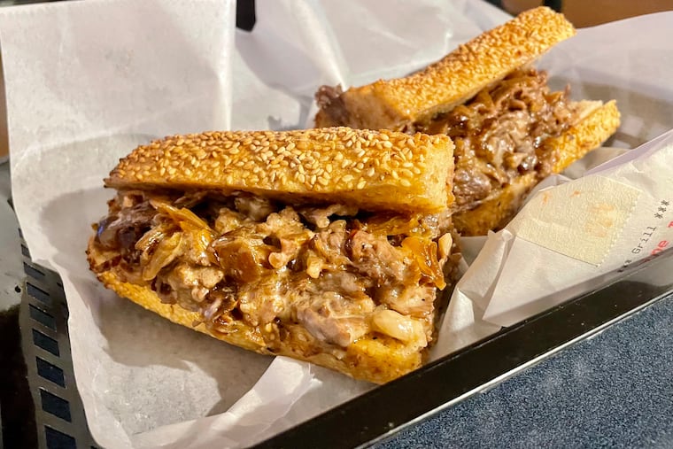A cheesesteak with onions and Cooper Sharp cheese at Johnny's Pizza in Bryn Mawr.