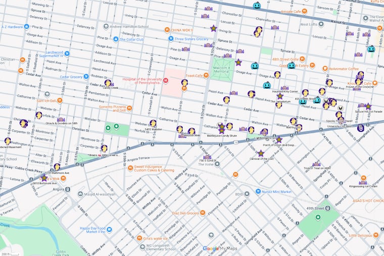 Screen image of the West Philly Fright Registry website, which maps out nearly 100 homes and businesses for families to enjoy on Halloween.