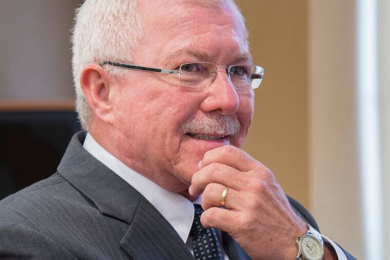 Joseph Ashdale, chairman of the Philadelphia Parking Authority board of directors, before addressing a public hearing September 27, 2016 where he defended the board’s decision to retain executive director Vincent J. Fenerty despite an admitted sexual harassment scandal.