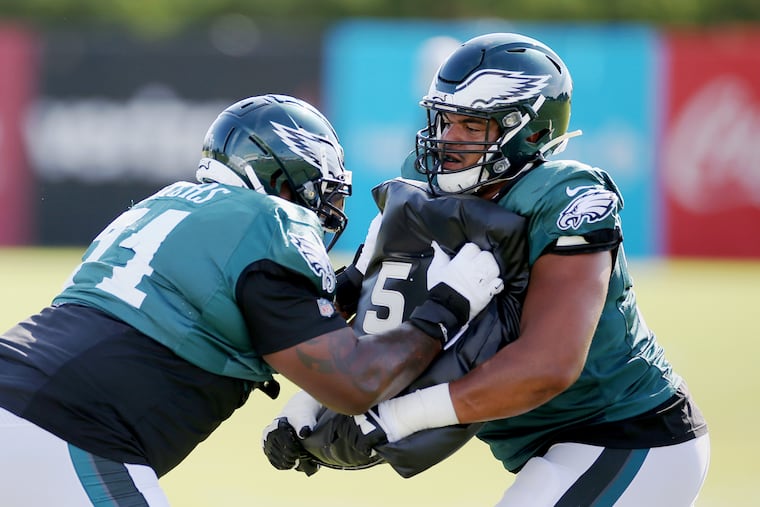 Jason Peters (left) is the obvious choice to replace Andre Dillard (right) but there are other, much greener possibilities.