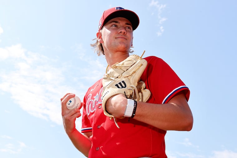 Phillies right handed minor league pitcher Zack Tukis at the Carpenter Complex in Clearwater, Fla. on Saturday, March 8, 2025.