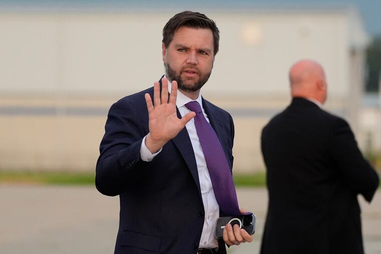 Republican vice presidential nominee Sen. JD Vance, R-Ohio, arrives to board his plane at Cincinnati/Northern Kentucky International Airport, Wednesday, Aug. 7, 2024, in Hebron, Ky. (AP Photo/Alex Brandon)