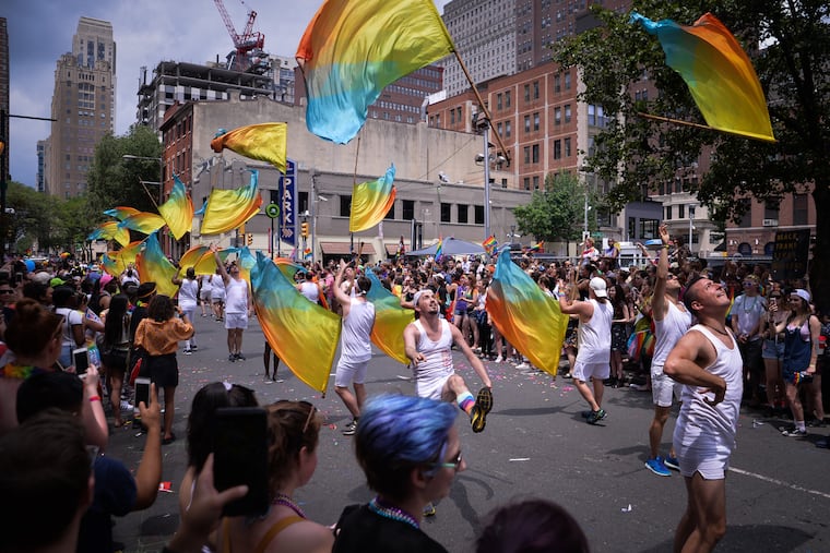 The Flaggots, the oldest LGBTQ color guard in the country, perform at the Philly Pride Parade, which stretched from the Gayborhood to Penn's Landing, in June 2017.