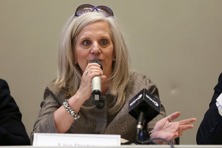 Incumbent Lisa Marie Deeley speaks during an April debate for Democratic city commissioner candidates hosted by Penn Democrats and the League of Women Voters of Philadelphia.