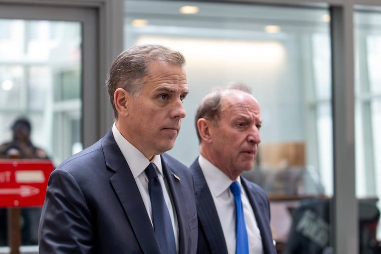 Hunter Biden, left, son of President Joe Biden, arrives with attorney Abbe Lowell at the O'Neill House Office Building for a closed-door deposition in a Republican-led investigation into the Biden family on Capitol Hill in Washington in February.