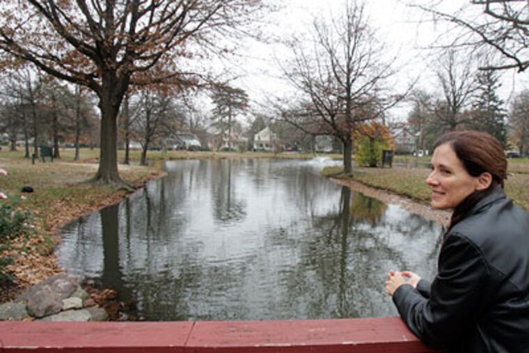 Collingswood Commissioner Joan Leonard on the bridge at Knight Park in Collingswooed, N.J. (Bonnie Weller / Staff Photographer)