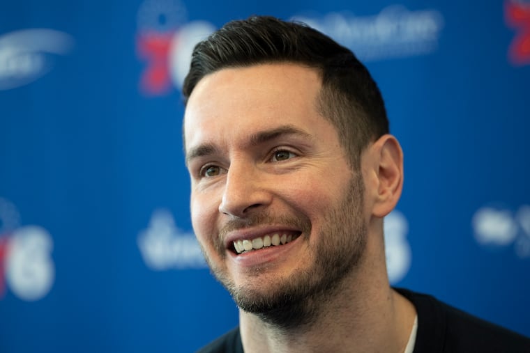 JJ Redick talks to the media at the 76ers Training Complex in Camden, N.J, Monday , May 13, 2019.