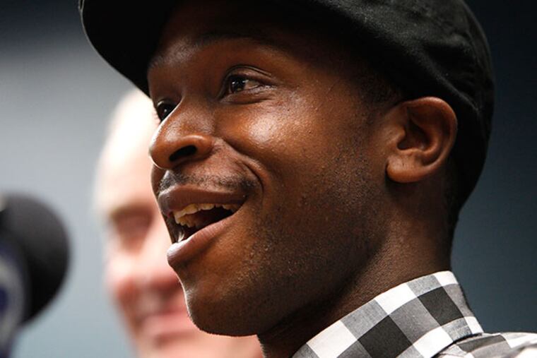 Nelson Mandela Myers smiles as he talks with reporters at Upper Darby Police Dept in Upper Darby, Pa., on January 15, 2013. ( DAVID MAIALETTI / Staff Photographer )