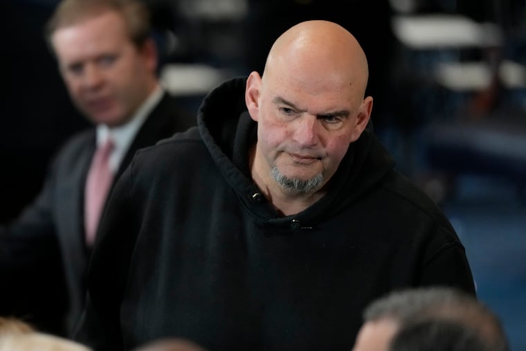 Sen. John Fetterman, D-Pa., arrives before the 60th Presidential Inauguration in the Rotunda of the U.S. Capitol in Washington, Monday, Jan. 20, 2025.