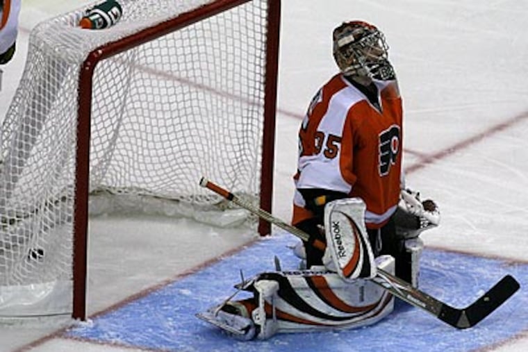 Sergei Bobrovsky reacts after Sidney Crosby scored his second goal in the third period. (AP Photo/H. Rumph, Jr.)