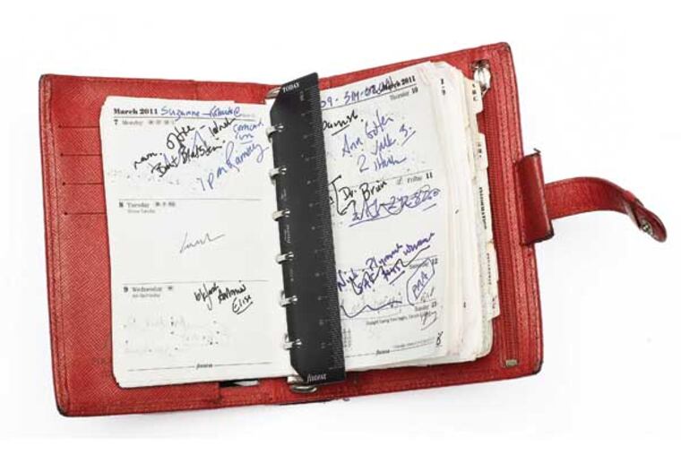 Detail of Karen Heller's Filofax, filled with memories and, unlike the phone, indestructable. 01/24/2014( MICHAEL BRYANT / Staff Photographer )