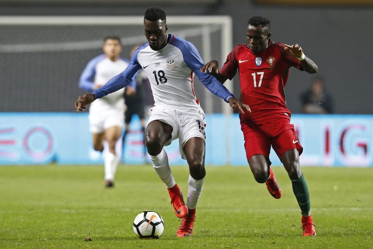 Philadelphia Union striker C.J. Sapong won praise for his play in the United States men’s national soccer team’s 1-1 tie at Portugal in November. Sapong assisted on the U.S. goal.