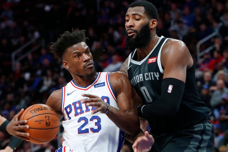Jimmy Butler drives against the Pistons' Andre Drummond on Friday.