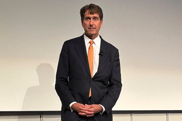 Republican Senate candidate Curtis Bashaw speaks to reporters after the first debate in the Senate race against Democratic Rep. Andy Kim.