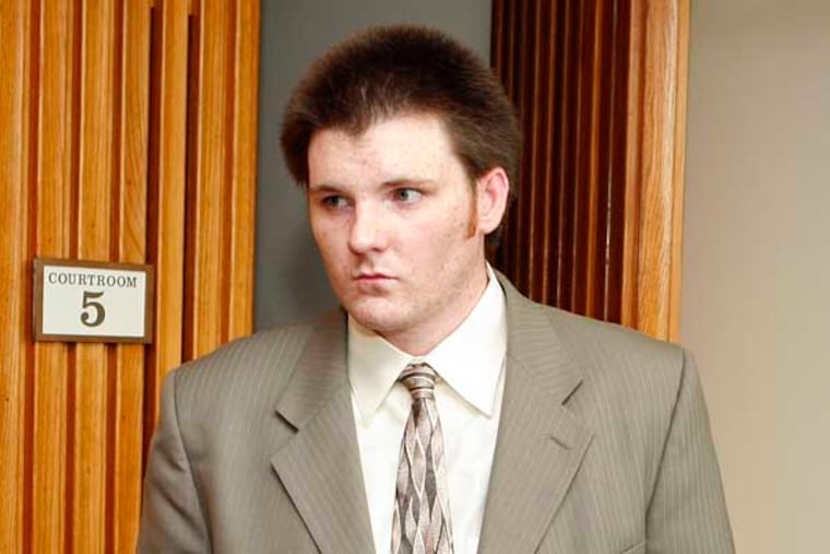 FILE - This July 26, 2007 file photo shows Garrett Reid leaving a courtroom in Norristown, Pa., after pleading guilty to drug and traffic offenses. A Pennsylvania prosecutor said Monday, Dec. 17, 2012, that his investigation into the fatal heroin overdose of Garrett Reid, the oldest son of Philadelphia Eagles coach Andy Reid, revealed there were steroids in his room the day he died. (AP Photo/Mark Stehle, File)