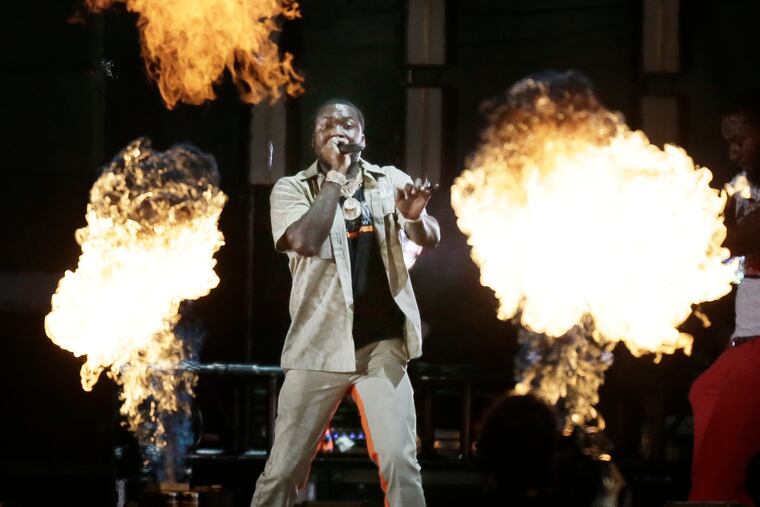 Meek Mill performs during the 2018 Made in America Festival on the Ben Franklin Parkway.